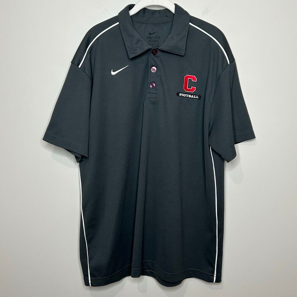 Nike Dri-Fit Cornell Football Polo Size L Gray Big Red Bear Short Sleeves
